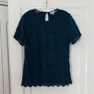 NWOT Elegant Blue Lace Short Sleeve Blouse Size XL
